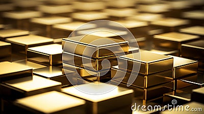 many gold cubes stacked together on top of each other Stock Photo