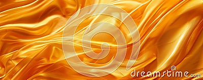 Many golden silk materials waft in the wind, intertwining with ample copy space. Stock Photo