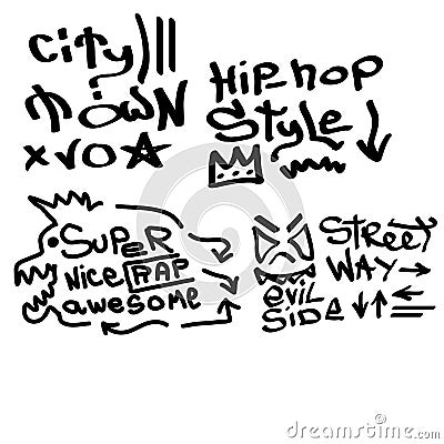 Many graffiti tags on a white background. Vector art. Vector Illustration