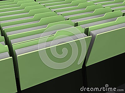 Many Green folders with papers Cartoon Illustration