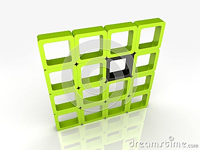 Many green squares and one black Stock Photo