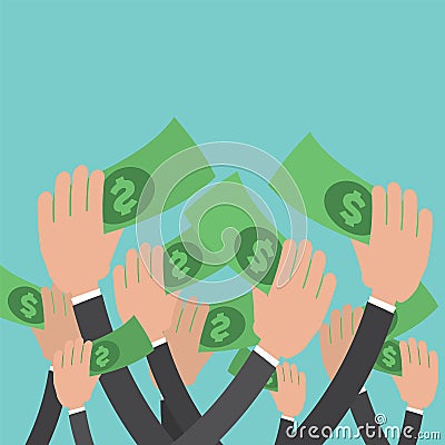 Many Hands Reach Money Vector Illustration