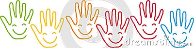 Many hands with smile, children and kindergarden background, people and kids logo, kids and pediatrician logo, kids background Stock Photo