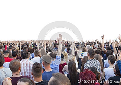 Many happy people with raised hands Editorial Stock Photo