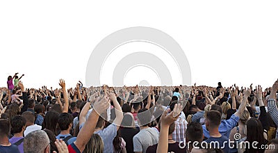 Many happy people with raised hands Editorial Stock Photo