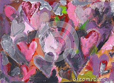 Many hearts abstract acrylic painting Stock Photo