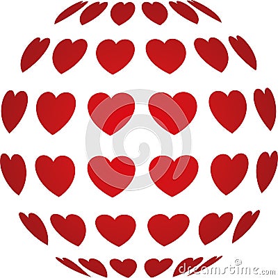 Many hearts as a sphere, heart and love background, many hearts Logo, love logo Stock Photo