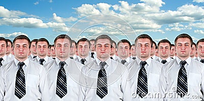 Many identical businessmen clones Stock Photo