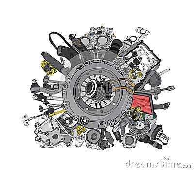 Many images of spare parts Vector Illustration