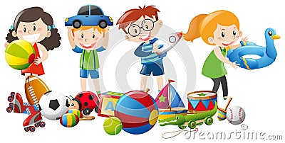 Many kids playing with toys Vector Illustration