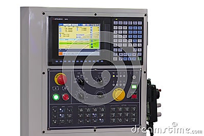 Many kind switch & turns dial with monitor of control panel for adjust parameter cnc lathe machine or machining center for Stock Photo