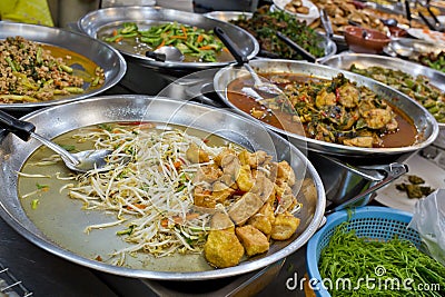 Many kind of Thai food sell in fresh market in Asia , Thailand Stock Photo