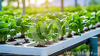 Many kinds of vegetables are in boxes, young and fresh vegetables salad growing garden farm plants Stock Photo