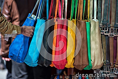 Many leather woman bags Stock Photo