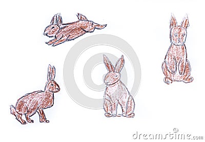 Many little Easter bunnies painted drawing Stock Photo