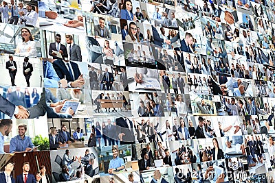Many lot of multicultural different business collage made of some pictures Stock Photo