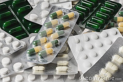 Many medicine pills and tablets Stock Photo