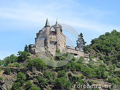 Medieval castles on the Rhine River in Europe Stock Photo
