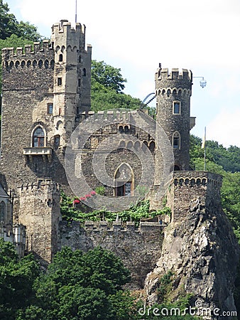 Medieval castles on the Rhine River in Europe Stock Photo