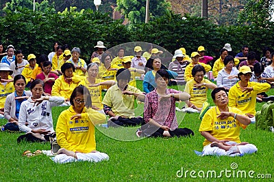 Falun Gong Members Meditating in Hyde Park, Sydney, Australia Editorial Stock Photo