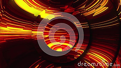 Many mirror magic circles shimmer in neon light. Abstract computer generated background, 3D rendering Stock Photo