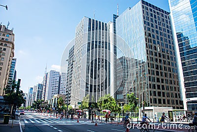 Mirrored buildings on Paulista Avenue in SÃ£o Paulo Editorial Stock Photo