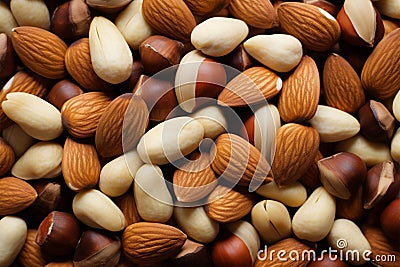 Many mixed nuts on display, close up captures their rich diversity Stock Photo