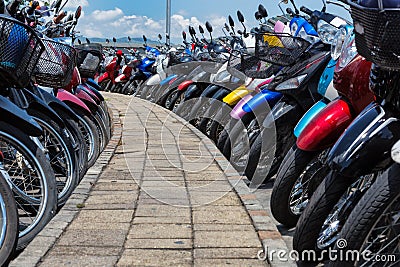 Many motorbikes at the parking Stock Photo