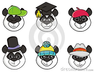 Many mugs Panda hats Stock Photo