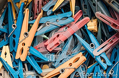 Many multi-colored clothespins close-up Stock Photo