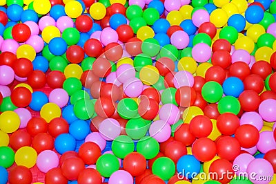 Many multi-colored plastic balls. For children`s rooms, playgrounds. Stock Photo