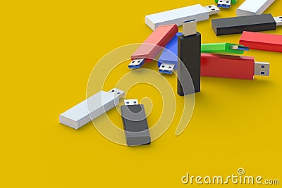 Many multicolor flash drives, usb memory sticks Stock Photo
