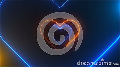 Many neon heart shapes in space, abstract computer generated backdrop, 3D render backdround Stock Photo