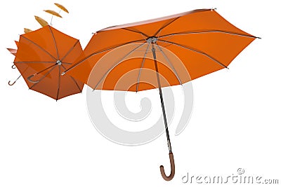 Many orange umbrellas gone with the wind Cartoon Illustration