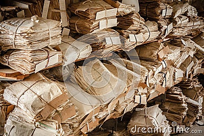 Many Paper Waste Background. Old Yellowed Keeping Records In She Stock Photo