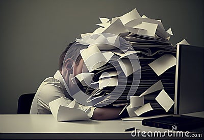 Many papers being sucked into computer , Documentation management. Generate Ai. Stock Photo
