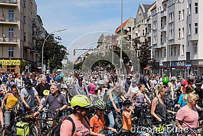 Many people on bicycles on a bicycle demonstration Sternfahrt Editorial Stock Photo