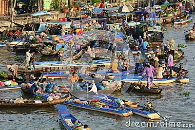 Many people at the floating market in Mekong Delta, southern Vietnam Editorial Stock Photo