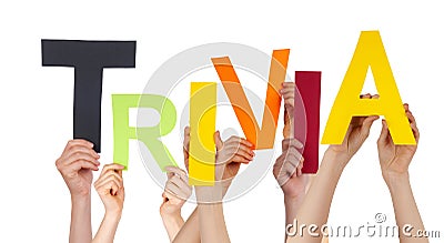 Many People Hands Holding Colorful Word Trivia Stock Photo