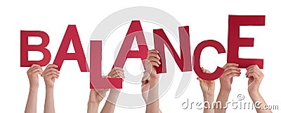 Many People Hands Holding Red Word Balance Stock Photo