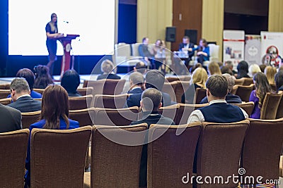 Many People at the Law Conference Listening to The Female Host Editorial Stock Photo