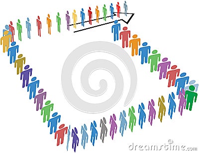 Many people long line around copy space block Vector Illustration