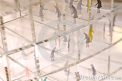 Many people on social distance, cardboard layout model, human relationships and communication in quarantine Editorial Stock Photo