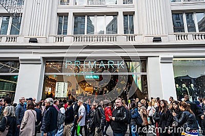 Many people waiting outside a Primark store Editorial Stock Photo