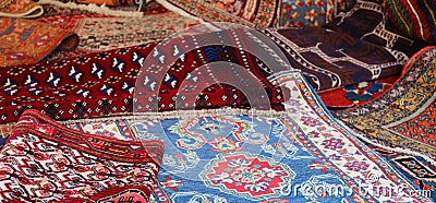 Many persian and oriental rugs Stock Photo