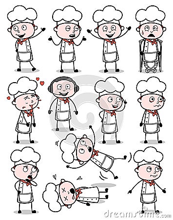 Many Poses of Cartoon Chef - Set of Concepts Vector illustrations Cartoon Illustration