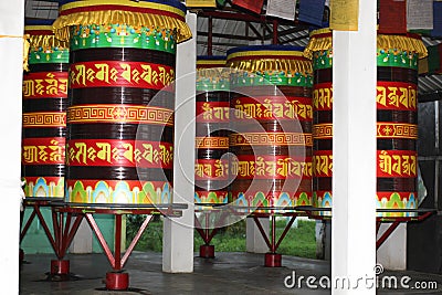Many prayer wheels, North East india. Stock Photo