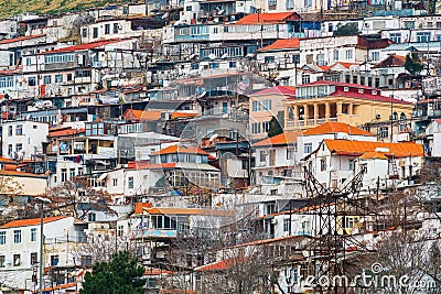 Many private houses on mountain slope Stock Photo