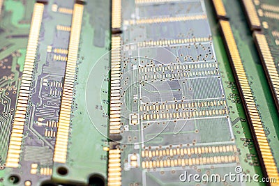 Many random access memory is a close up. Ddr and sdram main storage are each other. Computer technology background. A bunch of Stock Photo