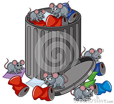 Many rats searching trashcan Vector Illustration